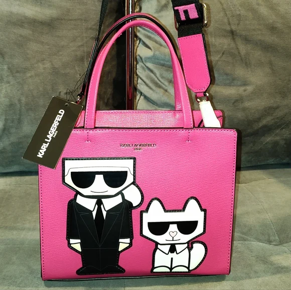 NWT KARL LAGERFELD PARIS MAYBELLINE  LEATHER TWO-WAY TOTE W/ RARE LOVE LETTER - Picture 3 of 16